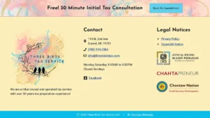 Screenshot of the website of Three Birds Tax Service