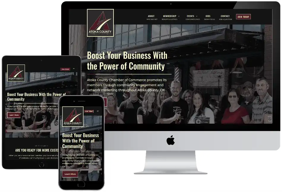 Mockup of a website we built, displayed in three formats, PC, tablet, and cellphone